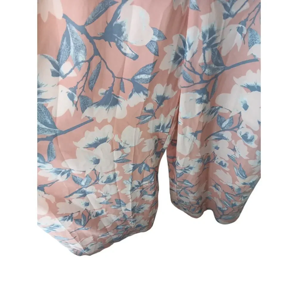 New with Tags Paper Crown Floral Wide Leg Jumpsuit Pink Blue Bow Front Large
